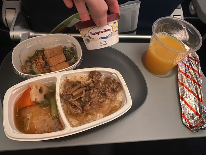 デルタ航空　機内食　デザート　ハーゲンダッツ